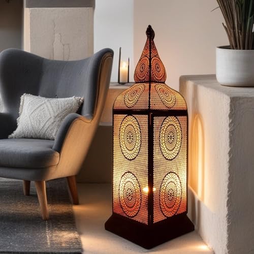 Orientalische Stehlampe Lampe Uhuru 75cm Schwarz E27 | Marokkanische Flurlampe Gross aus Metall, Lampenschirm Schwarz | Stehleuchte modern, Flurleuchte für Vintage Stil Design