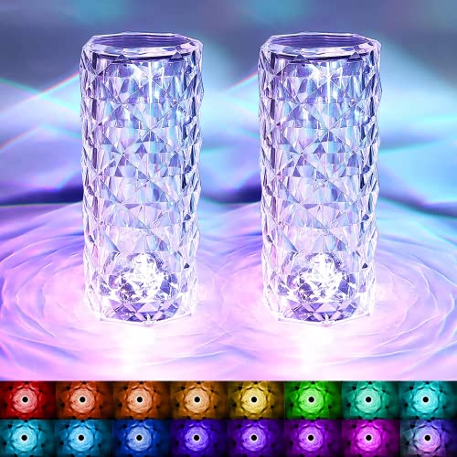 2Pcs LED Kristall Diamant Tischlampe,2000mAH 16 Farben Touching Control Rose Crystal Lampe, , ,Nachttischlampe Farbwechsel Nachtlicht für Schlafzimmer
