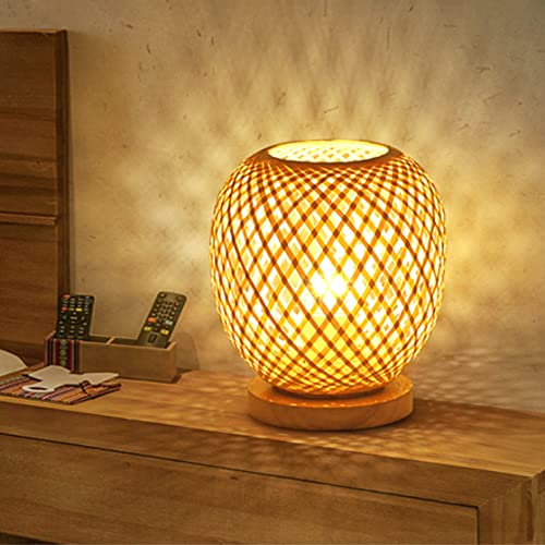 GUANSHAN Bambus Weben Laterne Tischlampe Nachttischlampe Japanischen Stil Kleines Nachtlicht Dekorativer Licht Tischbeleuchtung Bambus Weben Schreibtisch Lampenschirm für Schlafzimmer