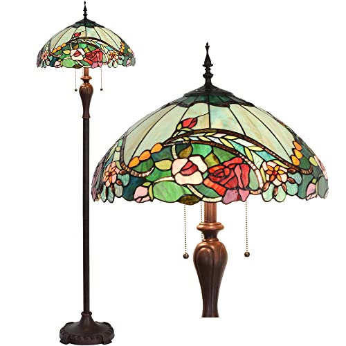 Bieye L30740 Stehlampe im Tiffany-Stil, Buntglas-Rose, zum Lesen, Arbeiten, Wohnzimmer, Dekoration, 3 Lichter, 165 cm hoch