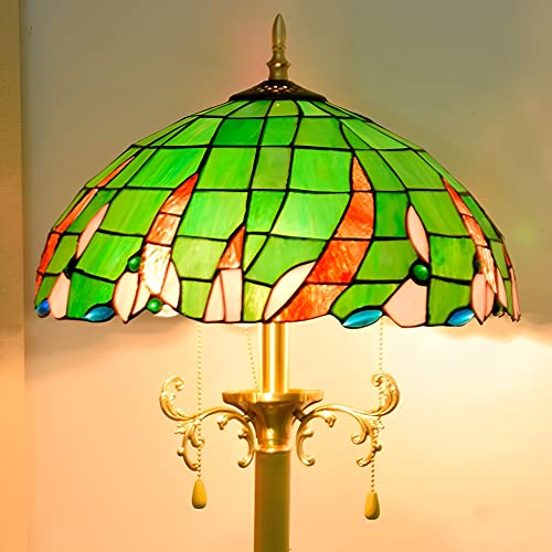 PAZWAHF Grüne Stehlampe im Tiffany-Stil, große Kupfer-Stehlampe, Buntglas, stehende Leselampe, 40,6 x 40,6 x 160 cm, Dekor, Schlafzimmer, Wohnzimmer, Heimbüro