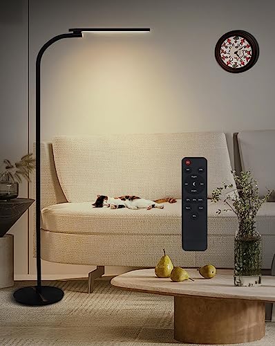 Lanmonlily Moderne LED-Stehlampe - 10W dimmbare Stehlampe, mit Fernbedienung, schwarzem Schwanenhals-Design, 360° drehbar. Geeignet als Timer-Stehlampe für Wohnzimmer und Schlafzimmer?grau?