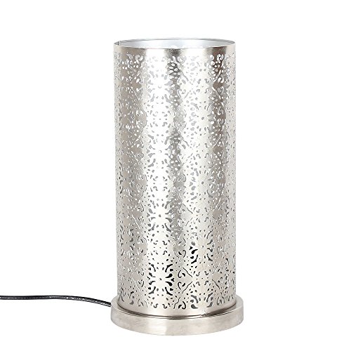 albena shop orientalische Tischlampe LAKIA Ø15cm x 30 cm Metall silber/innen silber lackiert. Zauberhafte Lichteffekte als Stehlampe im Wohnzimmer oder als Nachttischlampe (ohne Leuchtmittel)
