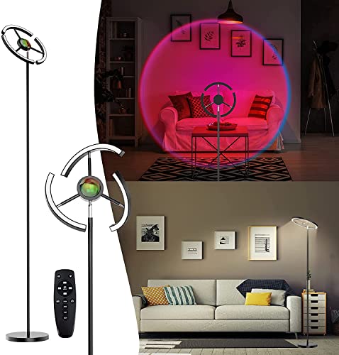 2 in 1 Stehlampe LED Dimmbar,BGGB 4 Modi Bunte Sunset Lamp 1,8m hoch,Leselampe 36W RGB Sunset Projection Lamp,Stehleuchte Fernbedienung ideal Fotografie Party Wohnzimmer Büro