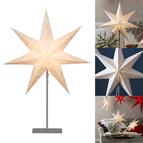 Stehlampe Weihnachtsstern Sensy von Star Trading, 3D Papierstern Weihnachten in Weiß mit Metall-Fuß, Dekostern Stehleuchte mit Kabelschalter, E14, Höhe: 78cm