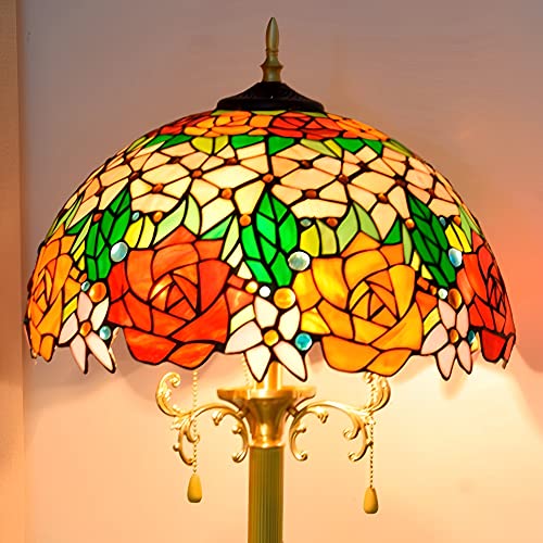 PAZWAHF Vintage-Stehlampe mit Rosenmuster, Tiffany-Stil, große Kupfer-Stehlampe, Buntglas-Stehlampe, Leselampe, 40,6 x 40,6 x 160 cm, Dekor, Schlafzimmer, Wohnzimmer, Heimbüro