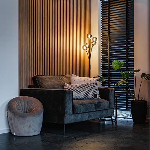 Qazqa - Landhaus I Vintage Moderne Stehlampe schwarz 5-Licht mit Rauchglas - Athen I Wohnzimmer I Schlafzimmer - Länglich - LED geeignet G9