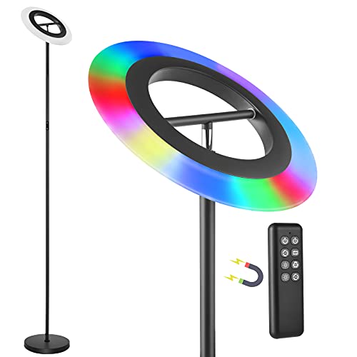 Anten LED Stehlampe Dimmbar mit Disko Farbwechsel, LED Stehleuchte Dimmbar RGB+Helligkeit mit Fernbedienung, Led Deckenfluter für Schlafzimmer, Wohnzimmer