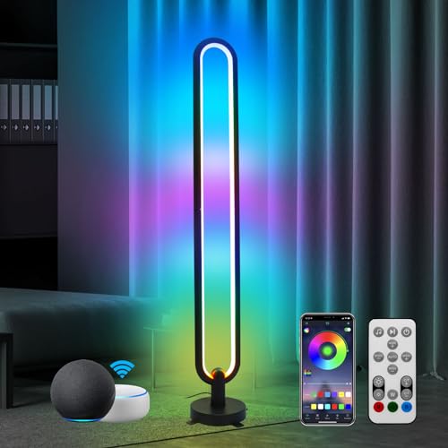 LED Stehlampe Wohnzimmer, 18W WiFi RGB Standleuchte Dimmbar Kompatibel mit Alexa/Google Poistant, Fernbedienung, App-Steuerung, Musik Sync, DIY-Modus, Moderne Ecklampe für Schlafzimmer, Spielzimmer