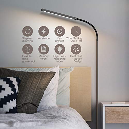 Stehlampe, Dodocool Stehlampe LED Stufenlos Stehleuchte Dimmbar 12W Leselampe für Schlafzimmer wohnzimmer Flexibler Schwanenhals 4 Farbtemperaturen 4 Stufe Helligkeit Memory- und Touch-Funktionen
