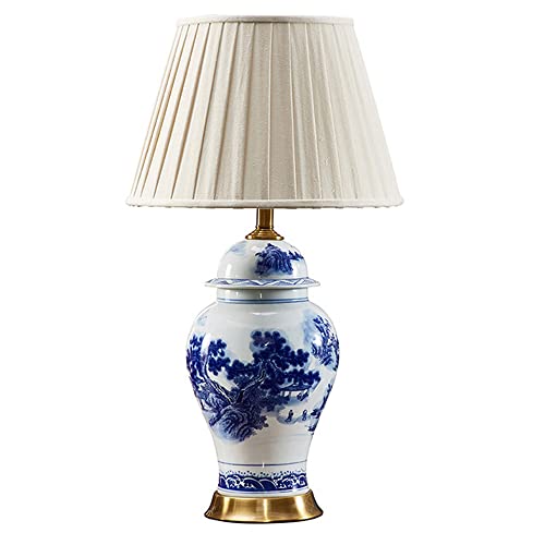 FAZRPIP 75×40cm Tischlampen Blau und Weiß Art Chinesisches Porzellan Keramik Tischlampe Schlafzimmer Wohnzimmer Hochzeit Tischlampe Jingdezhen Tischlampe Licht Große orientalische Stehlampen