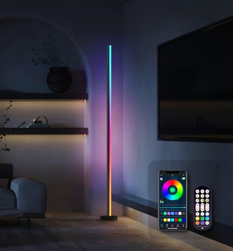 Wellwerks LED Stehlampe Wohnzimmer, dimmbare Fernbedienung Stehlampe, 10W dimmbar, APP-gesteuert, mit Musik-Sync-Timer LED-Stehlampe, moderne RGB-Farbwechsel-Stehlampe , breite Anwendung(black)