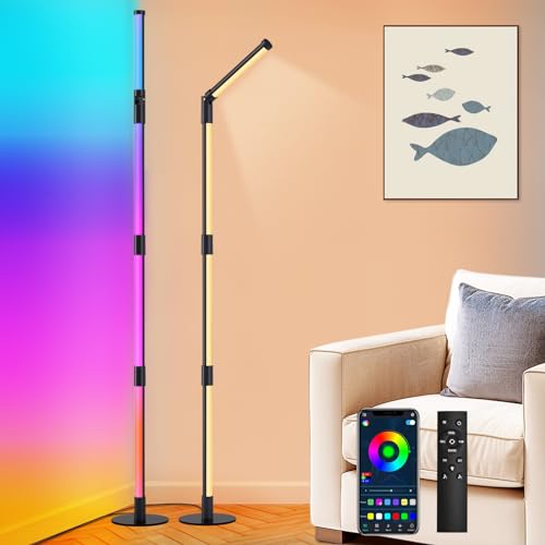 Fortand LED Stehlampe Wohnzimmer, RGBW Ecklampe Dimmbar Stehleuchte mit Fernbedienung und APP, 360° Drehbare Abnehmbar, 16 Millionen Farben, Musik Sync, DIY-Modus Moderne Standleuchte für Schlafzimmer