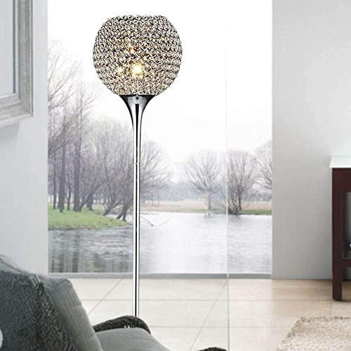 WANGIRL Stehlampe Kristall Modern Wohnzimmer, Fußschaltersteuerung E27 Lampenfassung, Kristall Stehen Lampe Chrom Silber (9.84  ×64.6 )