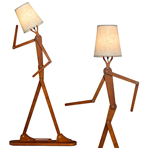 COSTWAY Geile Poseable Art Figure Stehlampe aus Holz, Lustige Stehleuchte, dekorative humanoide Eckleuchte mit verstellbaren Gelenken, Leselampe im kreativen Kunststil für Wohnzimmer & Schlafzimmer