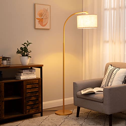 EDISHINE Stehlampe Wohnzimmer, Bogenlampe mit Beigen Leinen-Lampenschirm, 161cm Stehleuchte Gold mit Verstellem Schirm für Schlafzimmer, Kinderzimmer, E27 Fassung, CE-Zertifiziert