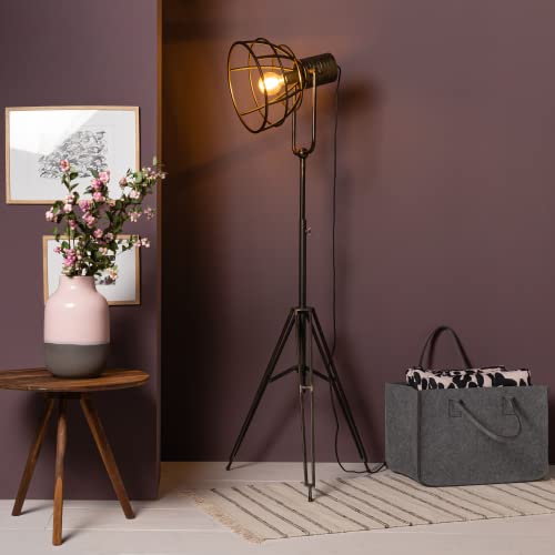 Lightbox dekorative Dreibein-Lampe - höhenverstellbare Stehleuchte mit schwenkbarem Kopf & Fußschalter - Metall Schwarz - 1,8m Höhe
