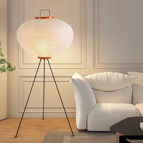 YQGOO Reispapier Stehlampe Wohnzimme, Weiß Japanische Stehlampe mit 3-Farbig Dimmbarem, Moderne Dekoration Papierlampe Stehleuchte mit Fußschalter für Schlafzimmer Bettseite Arbeitszimmer