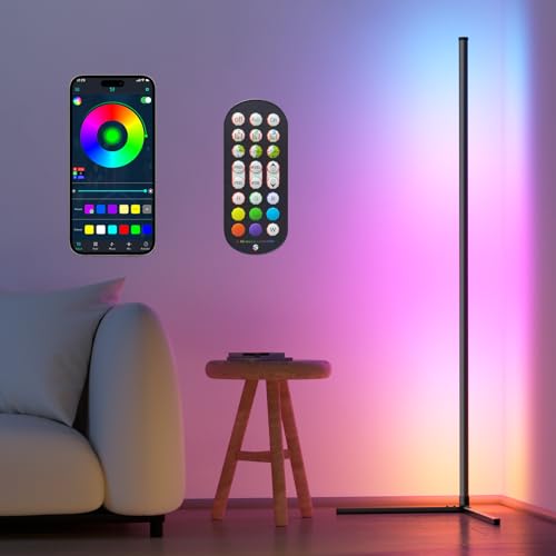 Buyya RGBWIC LED Stehlampe Wohnzimmer, 165CM RGB Stehlampe mit App,Musik Sync 16 Millionen Farben Dimmbar LED Ecklampe Standleuchte für Wohnzimmer Schlafzimmer Spielzimmer