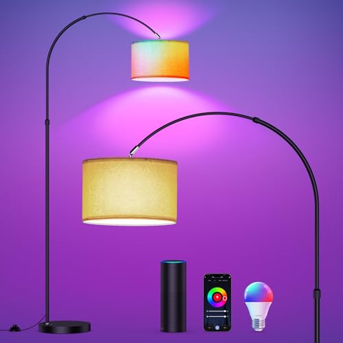 Modlicht Intelligente Stehlampe, funktioniert mit Alexa und Google Home, RGB Stehleuchte dimmbar, Farbwechsel, für Party oder festliche Atmosphäre, WiFi Bogenlampe E27 9W für Wohnzimmer, Schlafzimmer