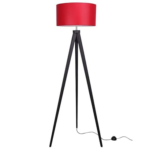 Light-Home Lampenschirm Stehlampe Modern - Standleuchte für Wohnzimmer Schlafzimmer Büro - Dreibeinige Industrial Lampe aus Holz - Schwarz und Rot