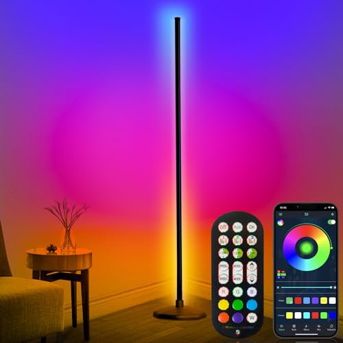 DeeprBling LED Smart, 165cm Standleuchte Dimmbar Fernbedienung & APP, 16 Millionen Farben, Musikmodi, DIY Modus & Timing, Ecklampe RGB für Wohnzimmer, Schlafzimmer, Gaming Schwarz