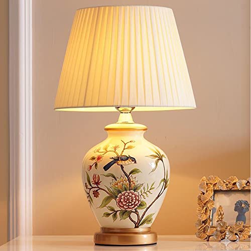 Chao Zan Nachttischlampe Keramik Tischlampe Schlafzimmer Tischlampe Moderne Retro Land Studie Tischleuchte E27 -Fassung,ohne Leuchtmittel