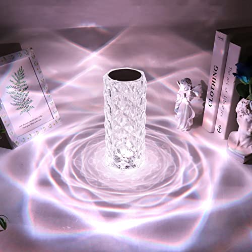 ZWOOS Tischlampe Kristall - LED Diamant Tischlampe mit 16 Farben - Wiederaufladbar Stimmungslicht - Touch-Steuerung und Fernbedienung (Rose)