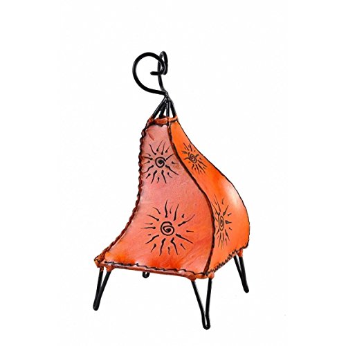 Orientalische Lampe Stehlampe marokkanische Hennalampe Lederlampe Tischleuchte Stehleuchte Orient Mellah Sonne 40 cm Color Orange