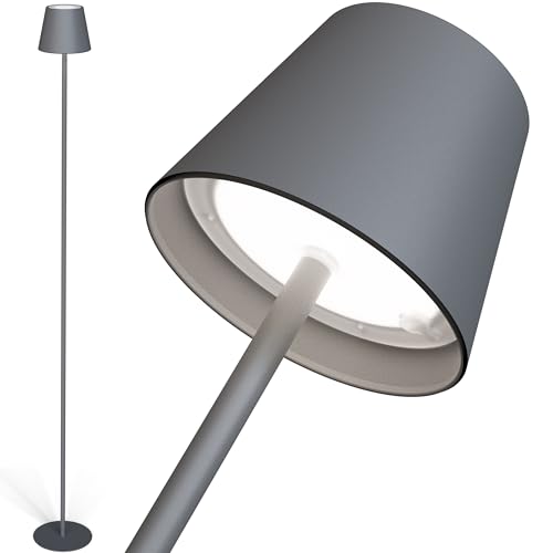 ovilum Matar Akku LED Stehlampe Aluminium |Anthrazit |Indoor & Outdoor |Kabellos | Dimmbar | Warm /Kaltweiss | USB C aufladbar | Wasserdicht IP44 | Modernes in Grau