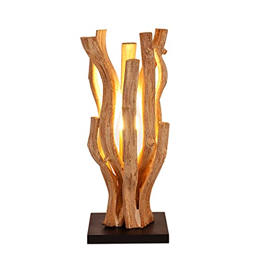 IMAGO handgemachte Tischleuchte aus Treibholz, Holz Lampe aus gebleichter Liane, natur 15x15x39 cm