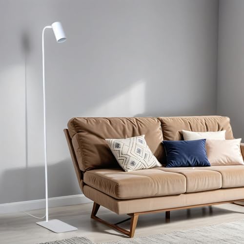 Licht-Erlebnisse Stehleuchte MONO aus Metall in Weiß Spot schwenkbar H:120cm minimalistisch Kabelschalter GU10 für Wohnzimmer Schlafzimmer Leseleuchte Stehlampe