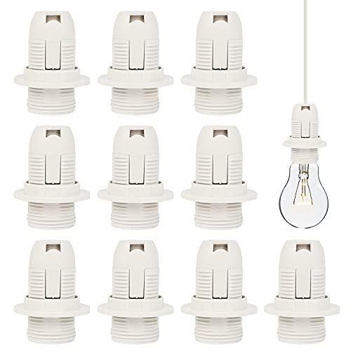 Tinyriz 10 Stück E14 Lampenfassung 250V 2A Bakelit Lampenfassung E14 Lampenfüße Außengewinde Lamepensockel mit Schraubring für Tischlampe Stehlampe, LED CFL-Lampen Glühlampen, Weiß