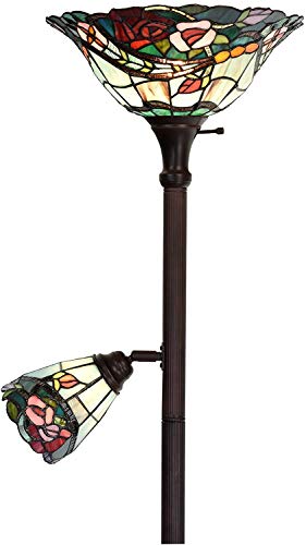 Bieye L30739 Rose Flower Tiffany-Stil Buntglas Fackel-Stehlampe mit 35,6 cm breitem Schirm und 15,2 cm breitem drehbarem Schirm zum Arbeiten, Lesen, 177,8 cm hoch