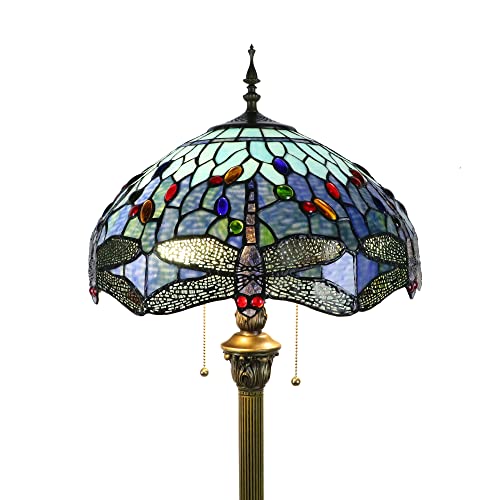 Tokira Tiffany Stehlampe Aus Buntglas, Blaue Libelle Leselampe Stehlampe Kinderzimme, E27 Modern Stehlampe für Flur Wohnzimmer, Nachtlicht Studieren [Ohne Glühbirnen]
