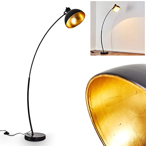 Stehlampe Parola, Vintage Stehleuchte mit Lampenschirm in Gold/Schwarz aus Metall, E27-Fassung, Bogenlampe im Retro-Design, mit Fußschalter am Kabel, ohne Leuchtmittel