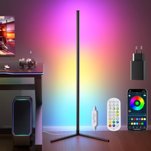 bedee RGB LED Dimmbare Stehlampe für Wohnzimmer, 165cm Ecklampe mit Fernbedienung & App-Steuerung, Farbwechselnde Stehleuchte für Schlafzimmer, Spielzimmer & Party-Dekoration