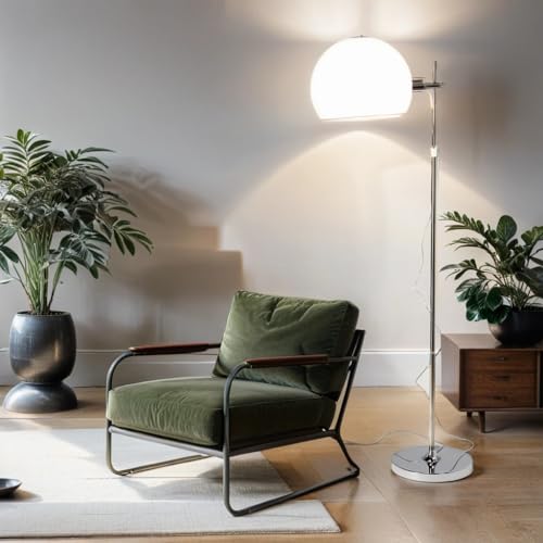 Licht-Erlebnisse Stehlampe Wohnzimmer Modern EMPETRUM Chrom Weiß Edelstahl Bauhaus Design E27 groß H:184 cm Leselampe