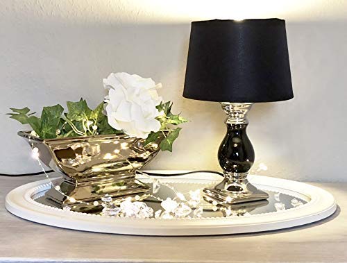 DRULINE Keramik Lampe Black Lovely Schwarzer Fuß Klein H33 cm Schirm in Schwarz