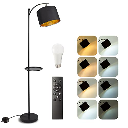 Allesin Stehlampe schwarz LED stufenlos dimmbar, Farbtemperatur� �ändern, mit Lagerregal, Schwarz Gold, Lampenschirm drehbar, Stehleuchte mit E27 Glühbirne, Fernbedienung, für Wohnzimmer, Schlafzimmer