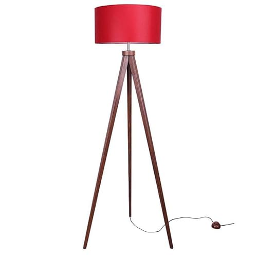 Light-Home Lampenschirm Stehlampe Modern - Standleuchte für Wohnzimmer Schlafzimmer Büro - Dreibeinige Industrial Lampe aus Holz - Palisander und Rot