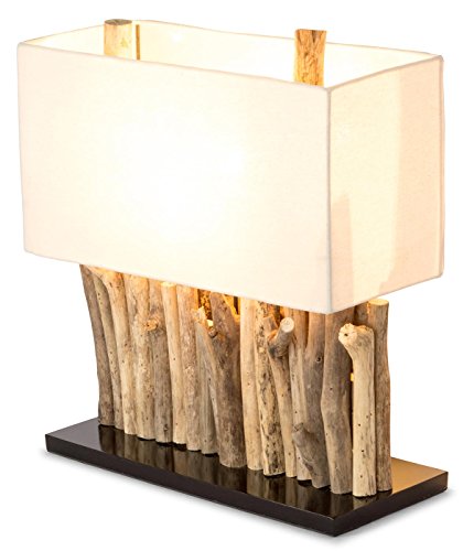levandeo Lampe Holz 16x35cm 40cm hoch Tischlampe Tischleuchte aus recyceltem Treibholz Holzlampe Unikat Handarbeit