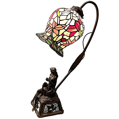 Bieye L30624 20 Zoll Blume und Mädchen Tiffany-Stil Glasmalerei Schreibtischlampe