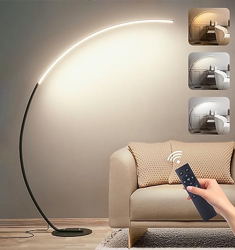 Aanyhoh LED Stehlampe Wohnzimmer Dimmbar Bogenlampe, 25W Modern Stehleuchte mit Fernbedienung, 3 Farbtemperatur & Memory-Funktion, Stehlampen Schwarz Leselampe für Sofa/Büro Schlafzimmer, H:165cm