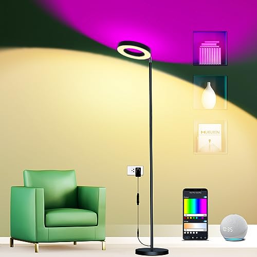 LED Stehlampe, 42W Superhelle 16 Millionen RGBCW Farbwechsel WiFi Smart Doppelseitige Wohnzimmer, Kompatibel mit Alexa/Google Home, Musik Sync, Stufenlos Dimmbare Leselampe für Schlafzimmer