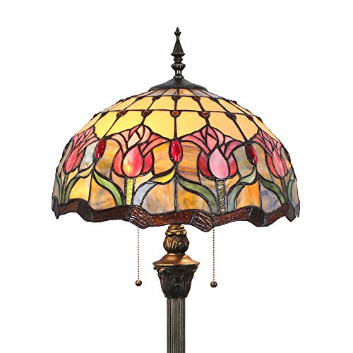 Tokira Tiffany Stil Hohe 64 Zoll Stehlampe Vintage E27, Schöne Blumen Hirten Glasmalerei Bodenleuchte Leselampe(Enthält keine Glühbirne)