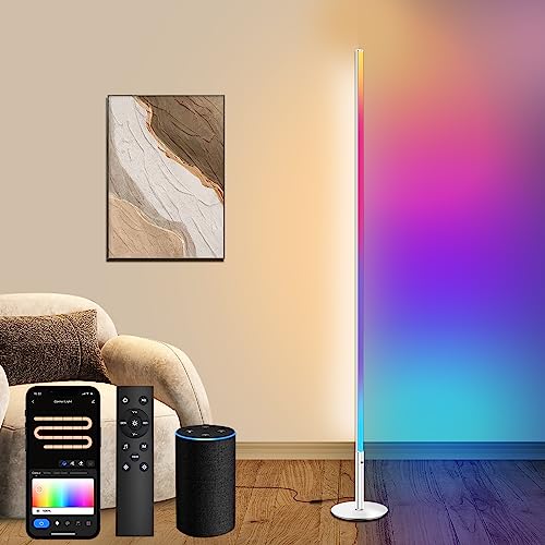 Fortand LED Stehlampe Wohnzimmer, WiFi RGBCW LED Standleuchte Dimmbar Ecklampe Kompatibel mit Alexa/Google Home, LED Stehleuchte mit Fernbedienung 16 Millionen Farben Musikmodi DIY-Modus, 147CM
