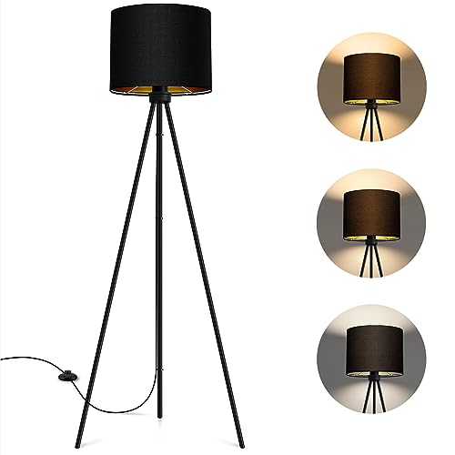 BBHome Stehlampe LED Dimmbar, mit 3 Farbtemperaturen E27 Glühbirne, Stehleuchte Moderne mit Dreibeinstativ aus Metall, Stehlampe Wohnzimmer für Wohnzimmer, Schlafzimmer, Arbeitszimmer, Büro