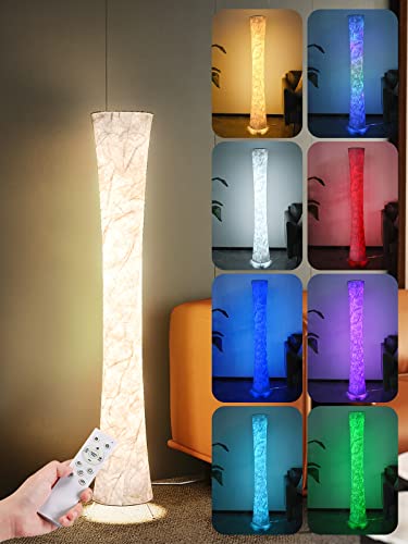 Anten Lusa| LED RGB Stehlampe Wohnzimmer Vintage| 15W LED Stehleuchte Wohnzimmer Dimmbar Weiss 1,56m| Led Lichtsäule Rund| Neue Stehlampe Papier Farbwechsel mit Fernbedienung| Standleuchte| Floor Lamp