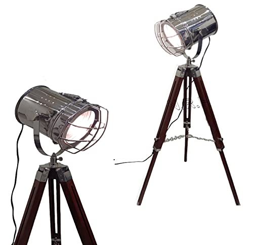 Moderne Searchlight nautische Dreibein Stehlampe aus Holz für Büro und Zuhause